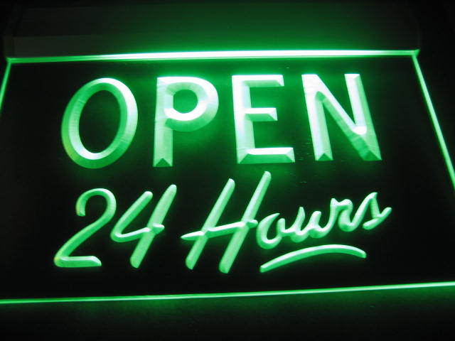 Open 24 Hours Logo Pub Light Sign Neon Green